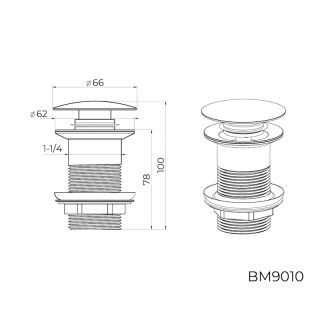 Донный клапан для раковины без перелива Knotlor BM9010BL, черный